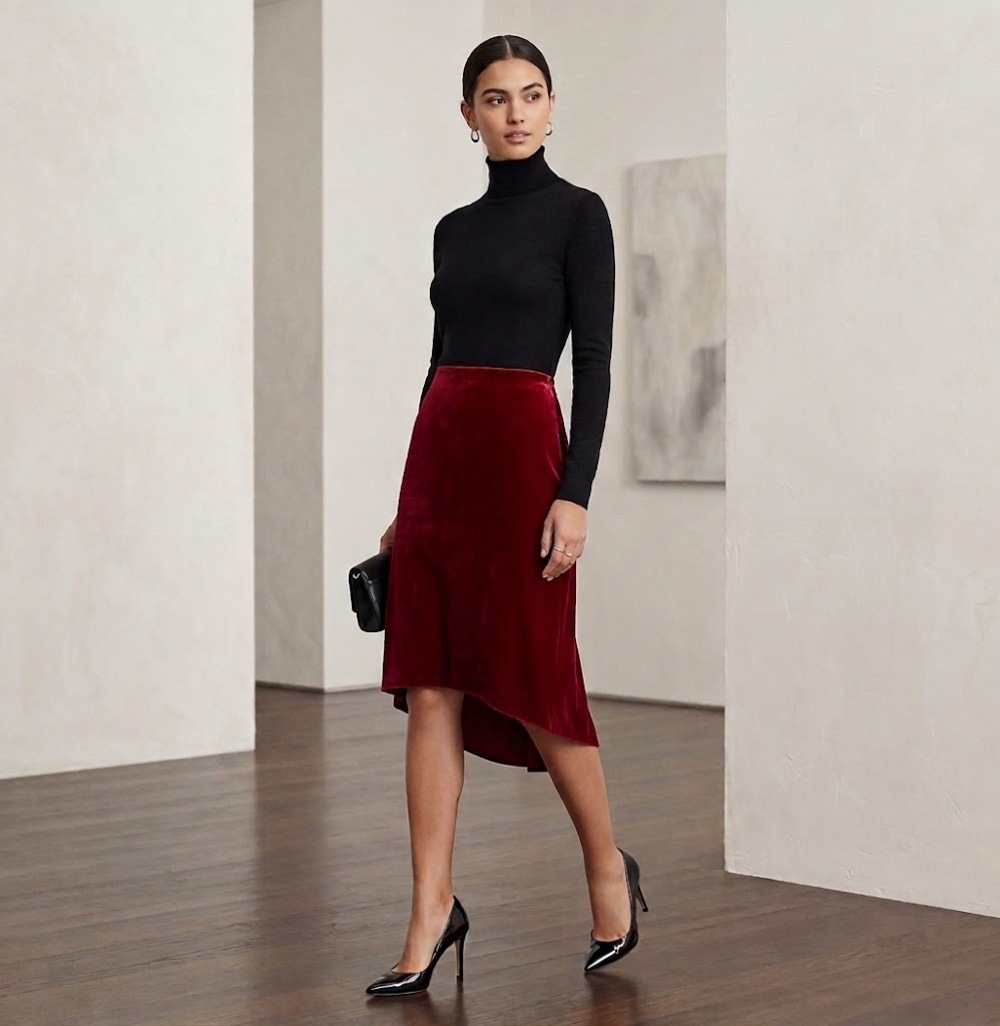 Cato Vintage Faux Suede Hi-Low Knee length Skirt Back Zip Solid Red Size 14
